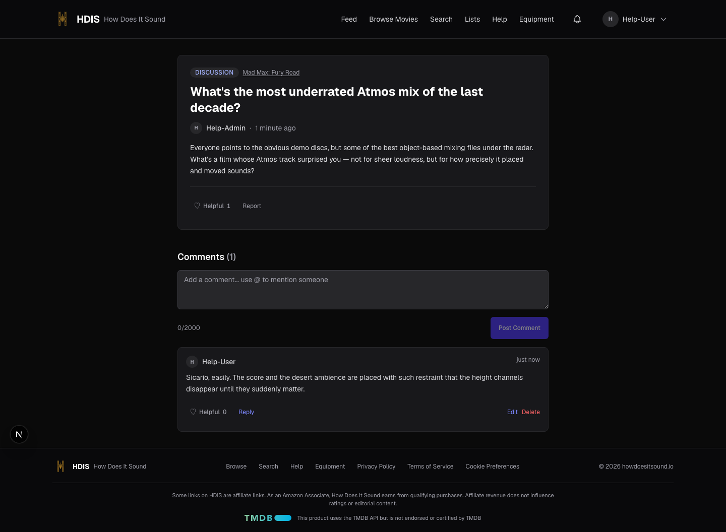 A community post detail page showing the post body, tags, a threaded comment, and the Helpful reaction button